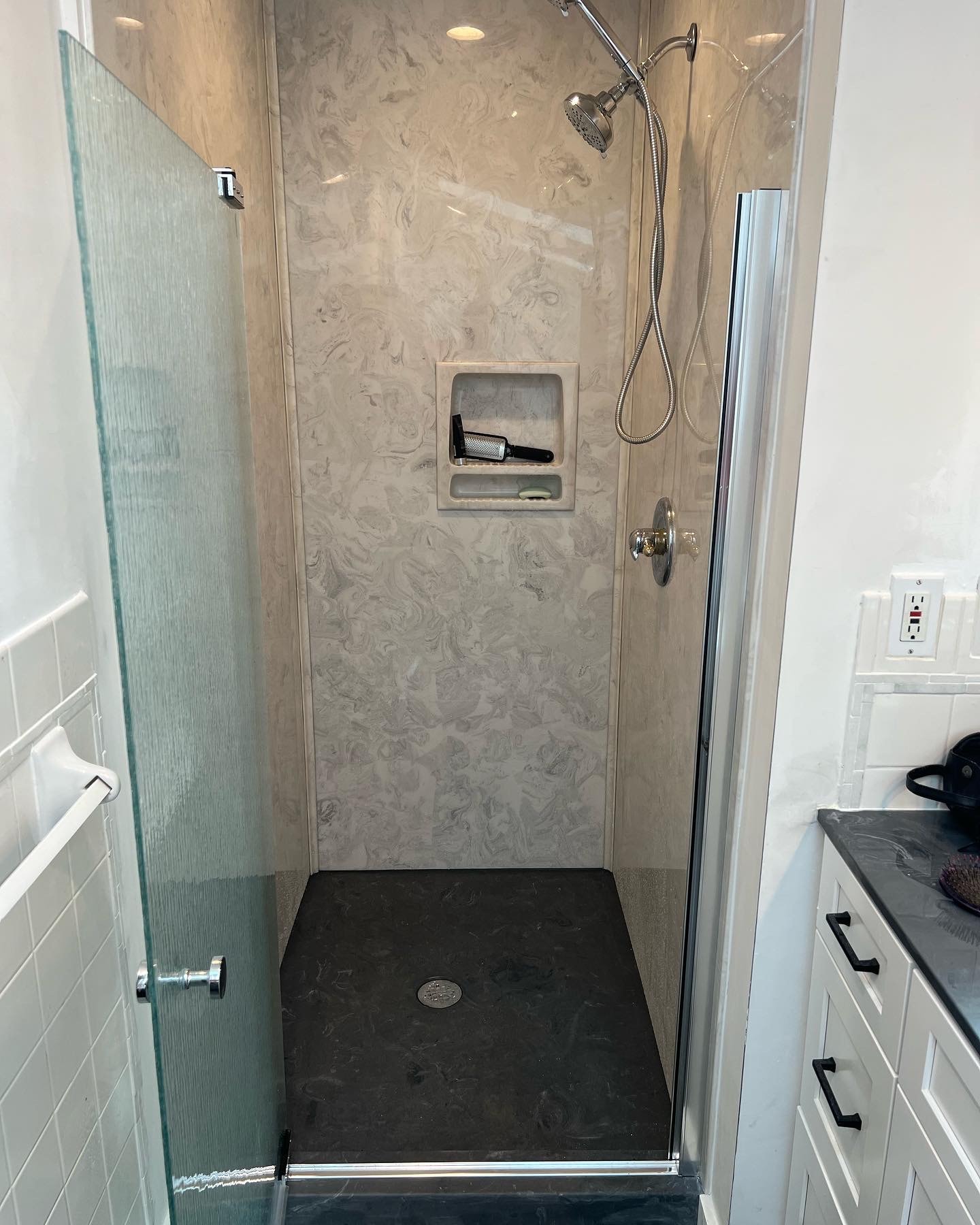 Synmar fiberglass shower stall and pan installation