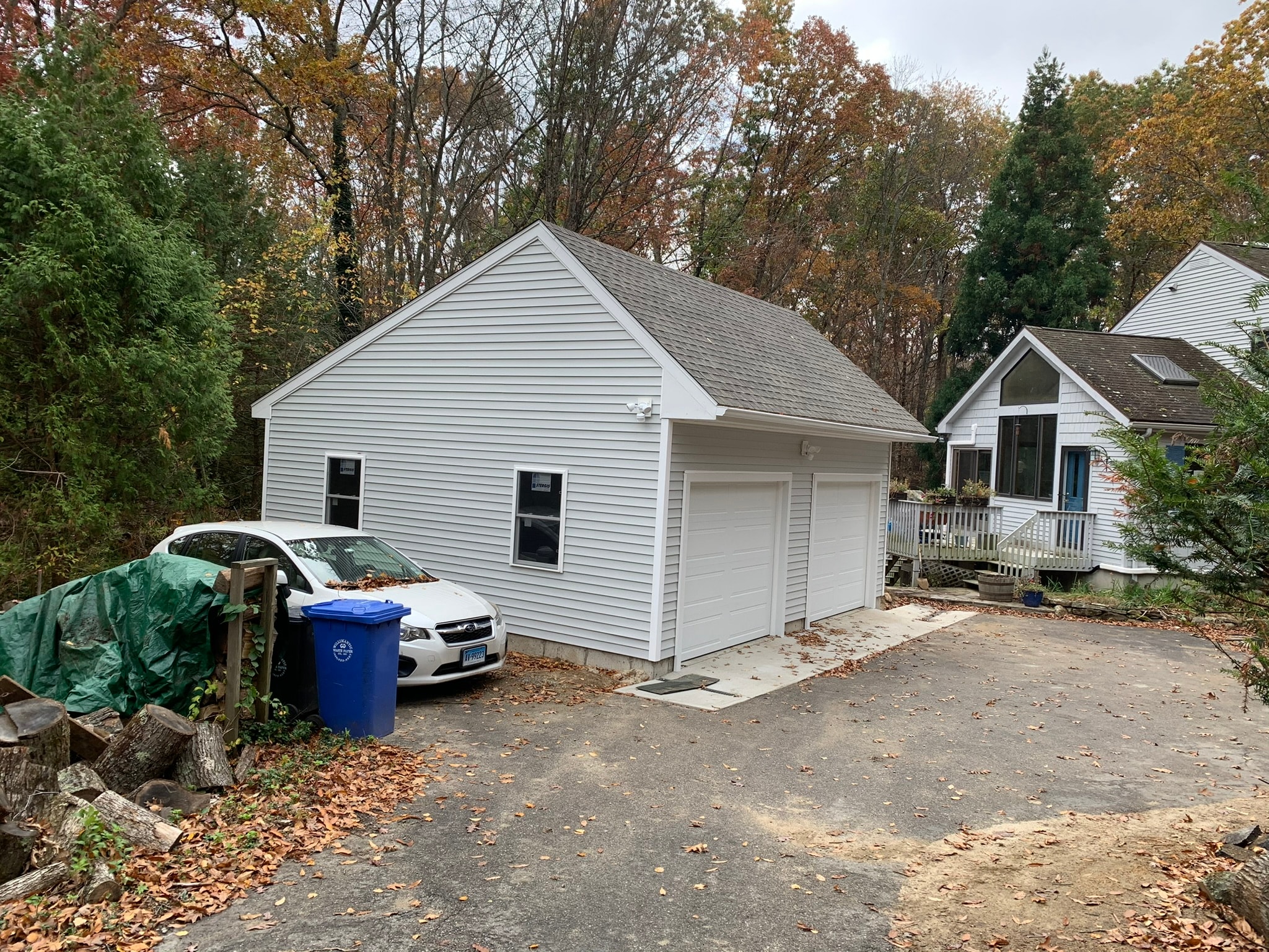 General contracting project management — scaffolding on a large Connecticut home restoration by Sunrise Construction